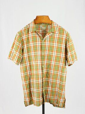 NUDIE Brandon Madras Check Cotton Short Sleeve Button Down Shirt, Size XL